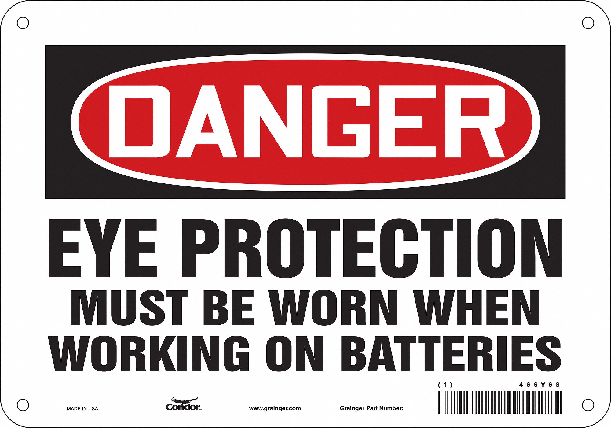 Safety Sign: Polyethylene, Mounting Holes Sign Mounting, 7 in x 10 in Nominal Sign Size, Danger