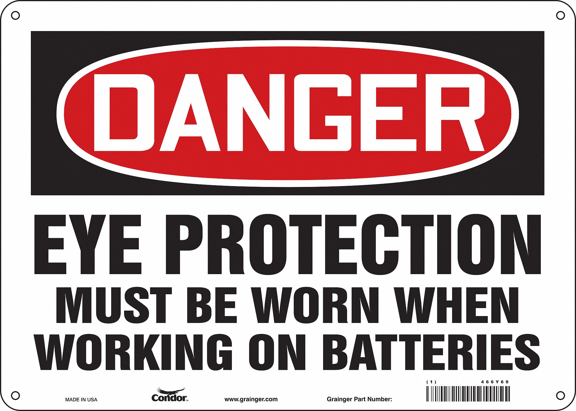 Safety Sign: Polyethylene, Mounting Holes Sign Mounting, 10 in x 14 in Nominal Sign Size, Danger