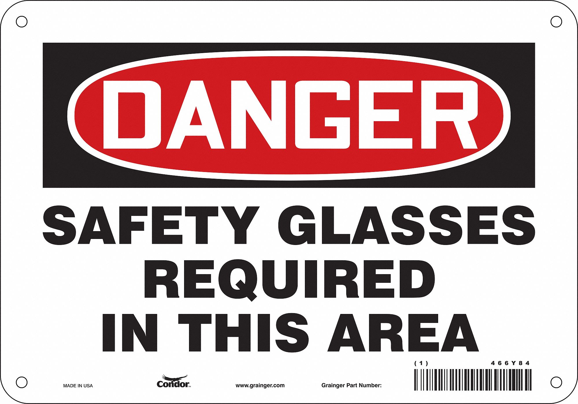Safety Sign: Aluminum, Mounting Holes Sign Mounting, 7 in x 10 in Nominal Sign Size, 0.032 in Thick