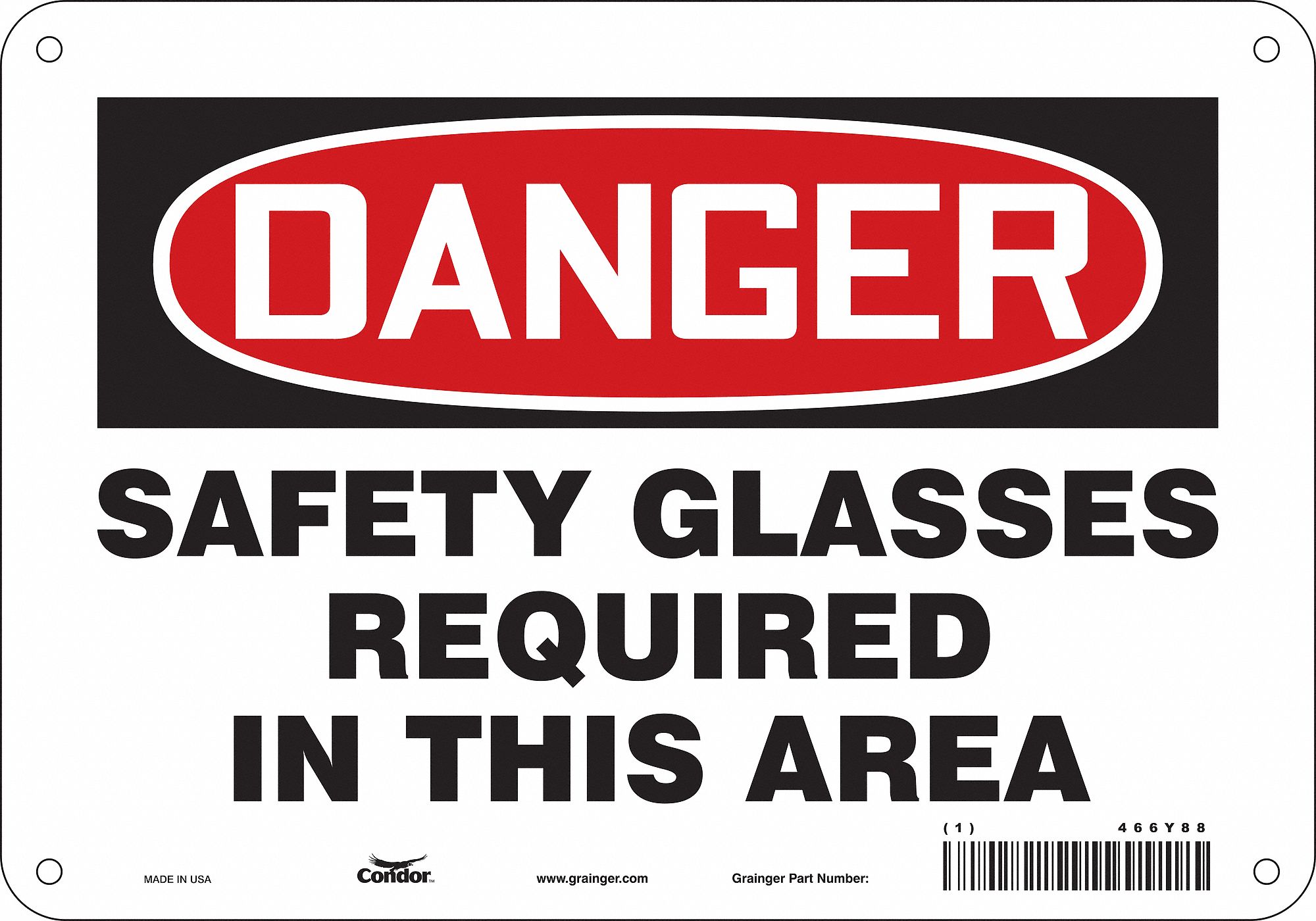 Safety Sign: Polyethylene, Mounting Holes Sign Mounting, 7 in x 10 in Nominal Sign Size, Danger