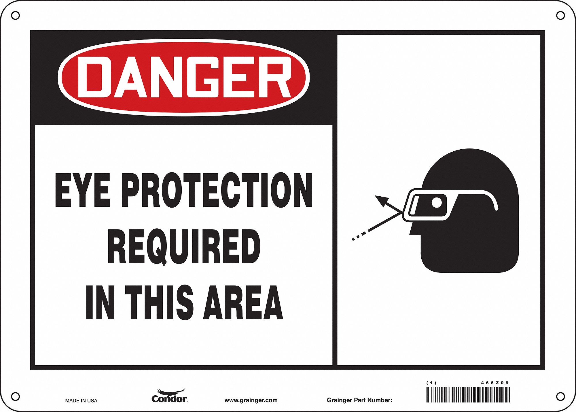 Safety Sign: Polyethylene, Mounting Holes Sign Mounting, 10 in x 14 in Nominal Sign Size, Danger