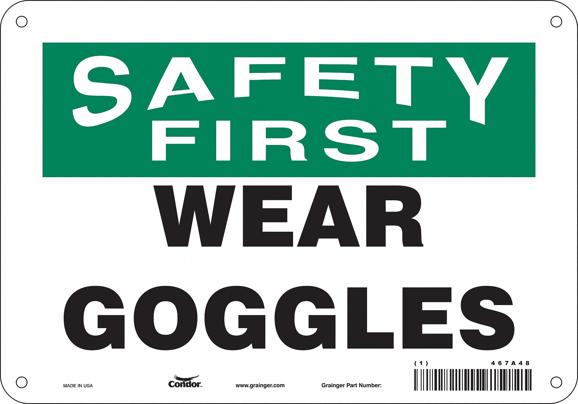 Safety Sign: Aluminum, Mounting Holes Sign Mounting, 7 in x 10 in Nominal Sign Size, 0.032 in Thick