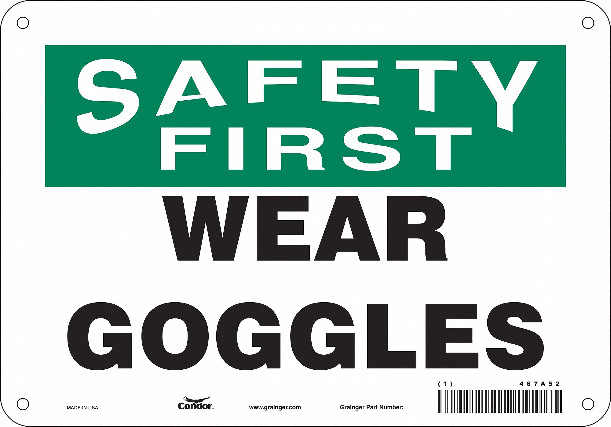Safety Sign: Polyethylene, Mounting Holes Sign Mounting, 7 in x 10 in Nominal Sign Size, Wall