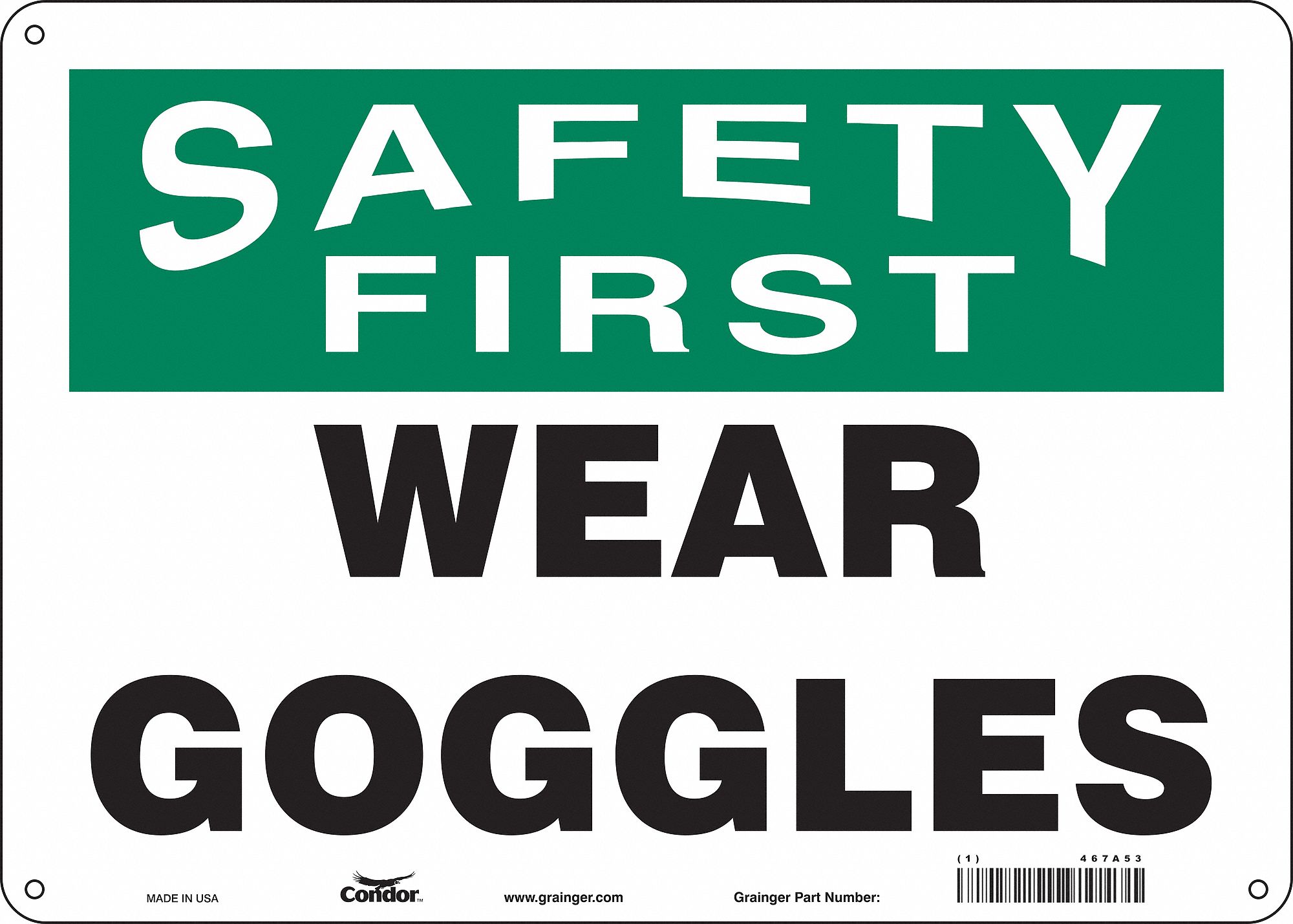 Safety Sign: Polyethylene, Mounting Holes Sign Mounting, 10 in x 14 in Nominal Sign Size, Wall