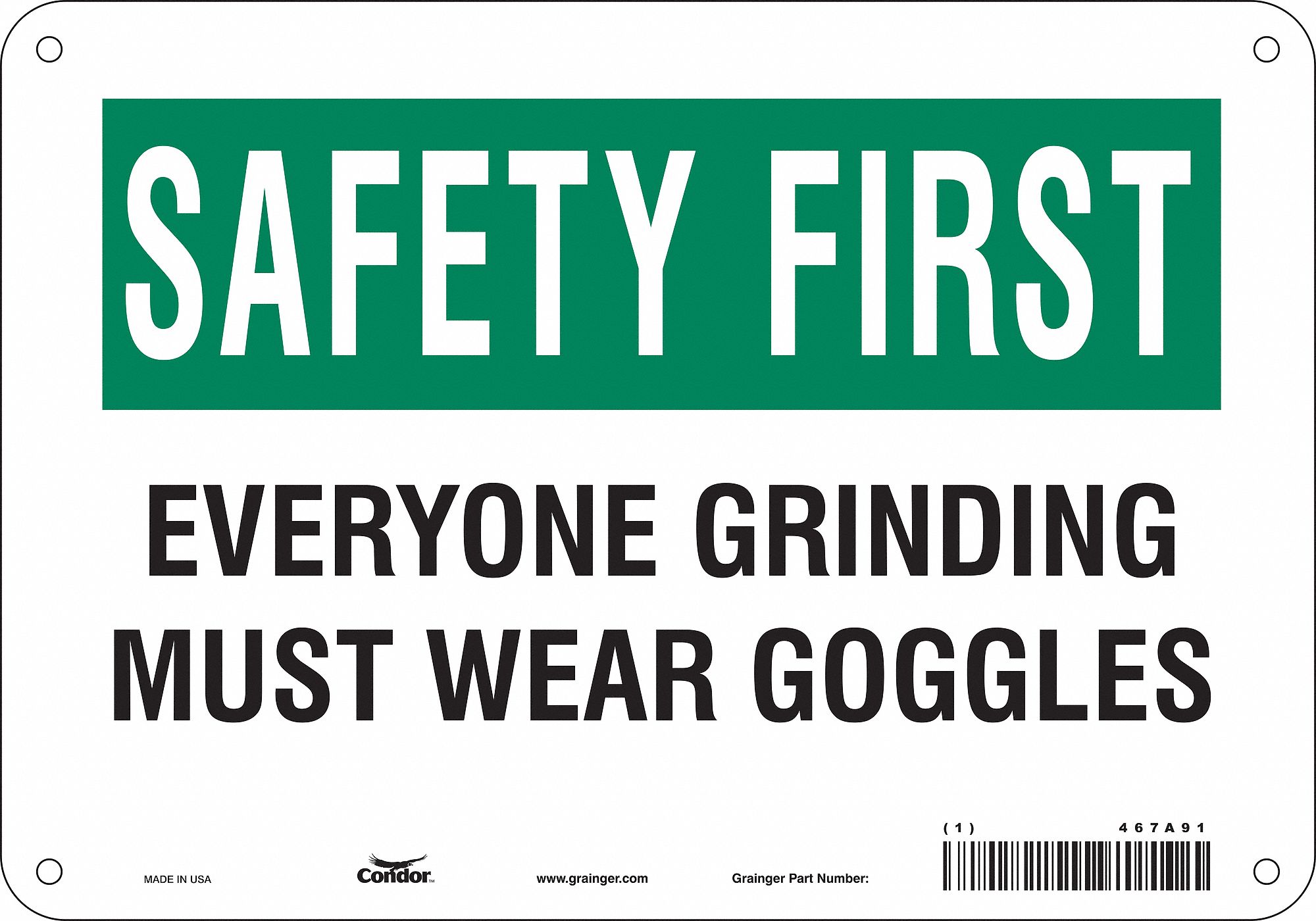 Safety Sign: Aluminum, Mounting Holes Sign Mounting, 7 in x 10 in Nominal Sign Size, 0.032 in Thick