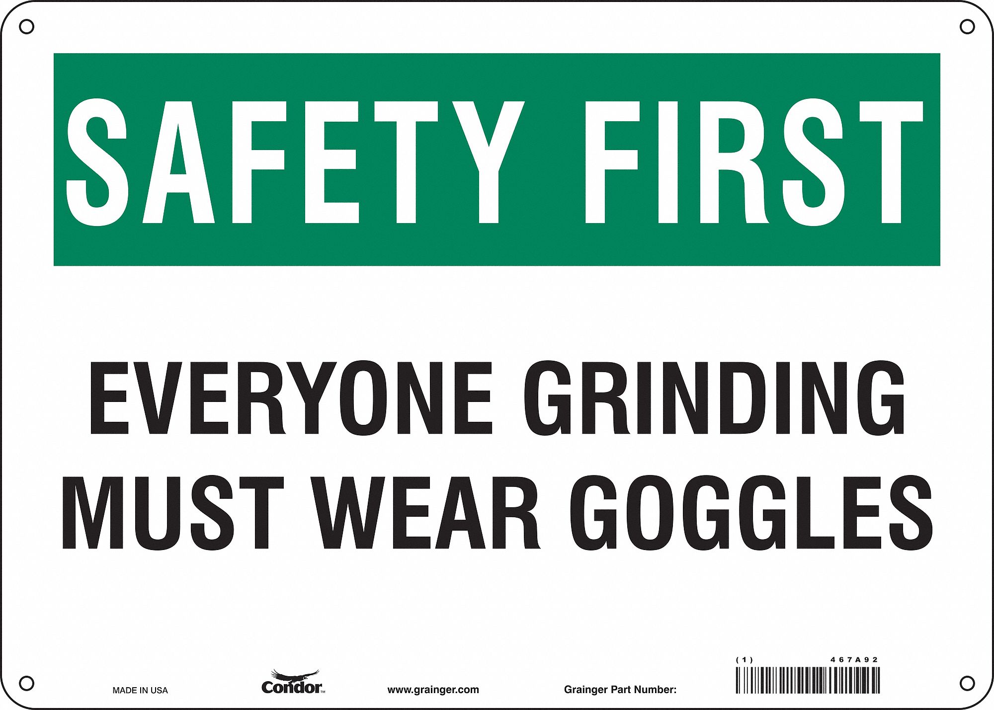 Safety Sign: Aluminum, Mounting Holes Sign Mounting, 10 in x 14 in Nominal Sign Size, 0.032 in Thick
