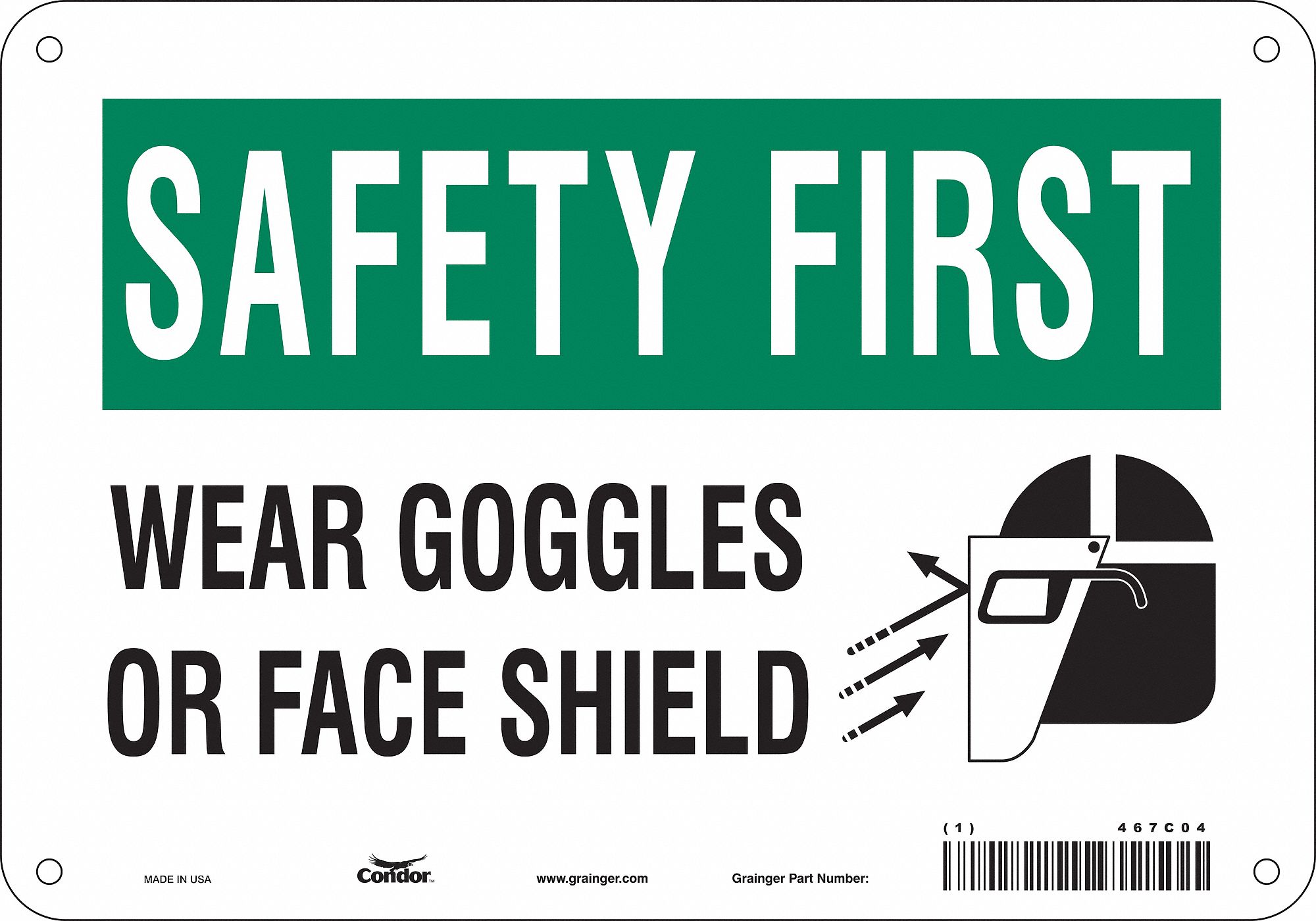 Safety Sign: Aluminum, Mounting Holes Sign Mounting, 7 in x 10 in Nominal Sign Size, 0.032 in Thick