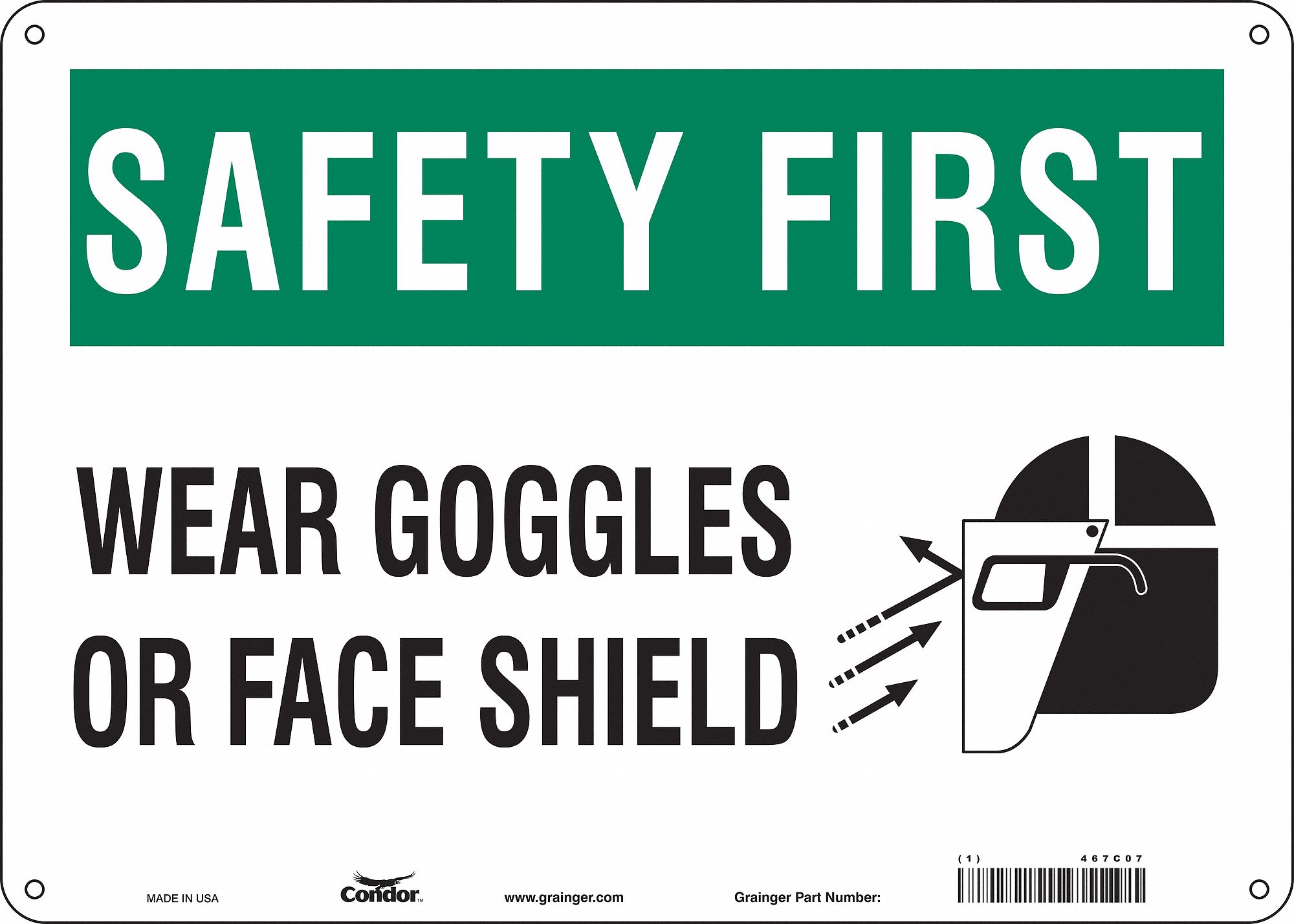 Safety Sign: Polyethylene, Mounting Holes Sign Mounting, 10 in x 14 in Nominal Sign Size, Wall
