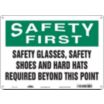 Safety First: Safety Glasses, Safety Shoes, And Hard Hats Required Beyond This Point Signs