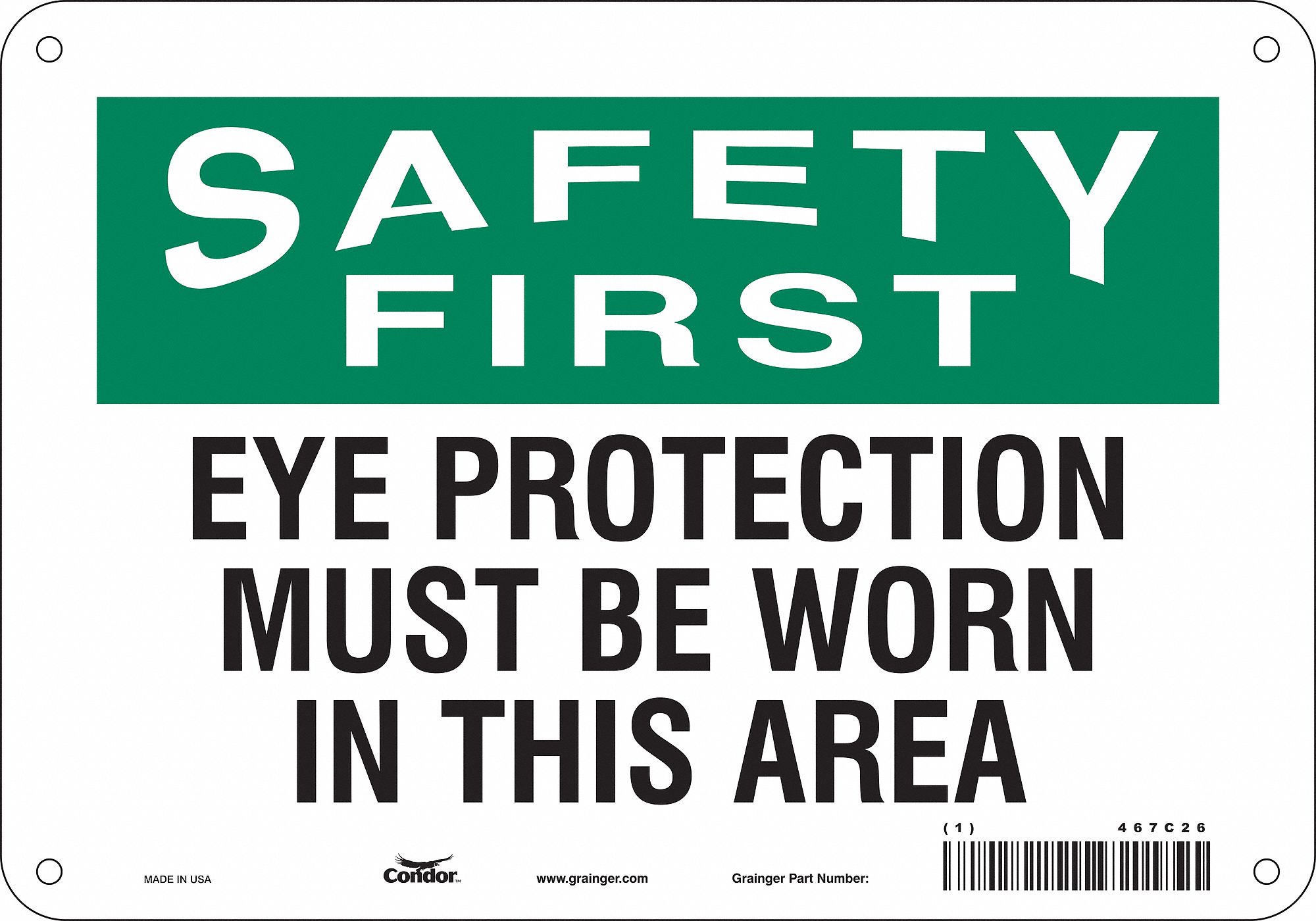 Safety Sign: Polyethylene, Mounting Holes Sign Mounting, 7 in x 10 in Nominal Sign Size, Wall