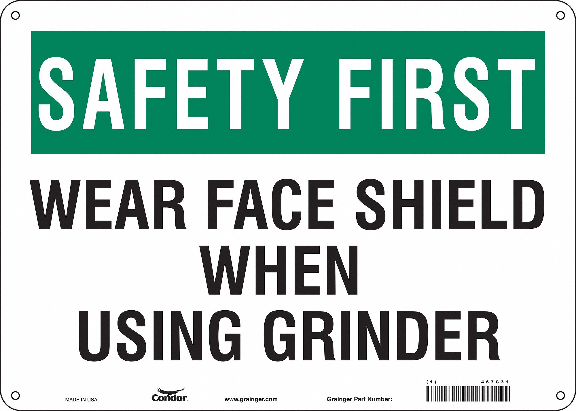 CONDOR Safety Sign, Sign Format Traditional OSHA, Wear Face Shield When