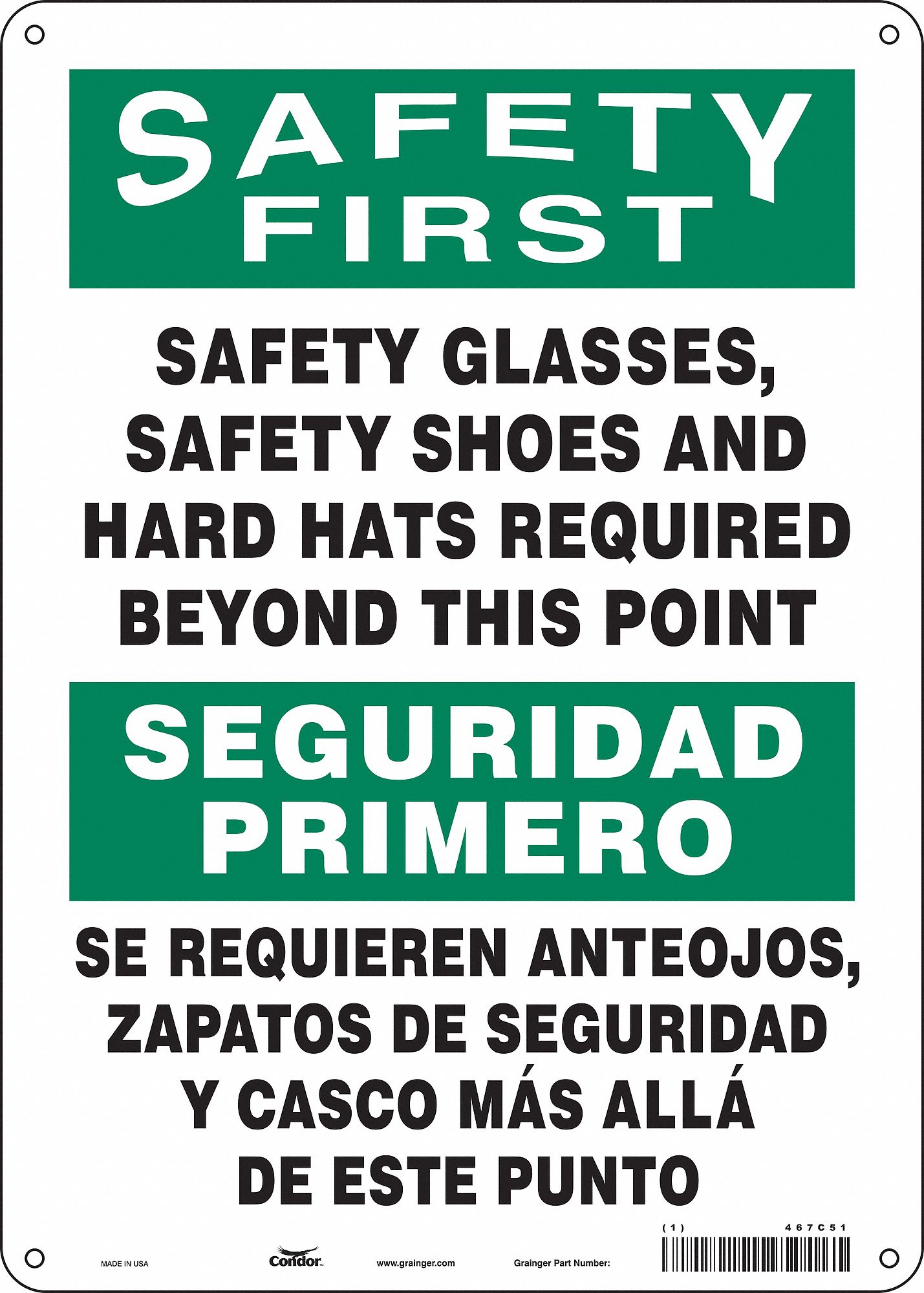 Safety Sign: Polyethylene, Mounting Holes Sign Mounting, 14 in x 10 in Nominal Sign Size, Wall