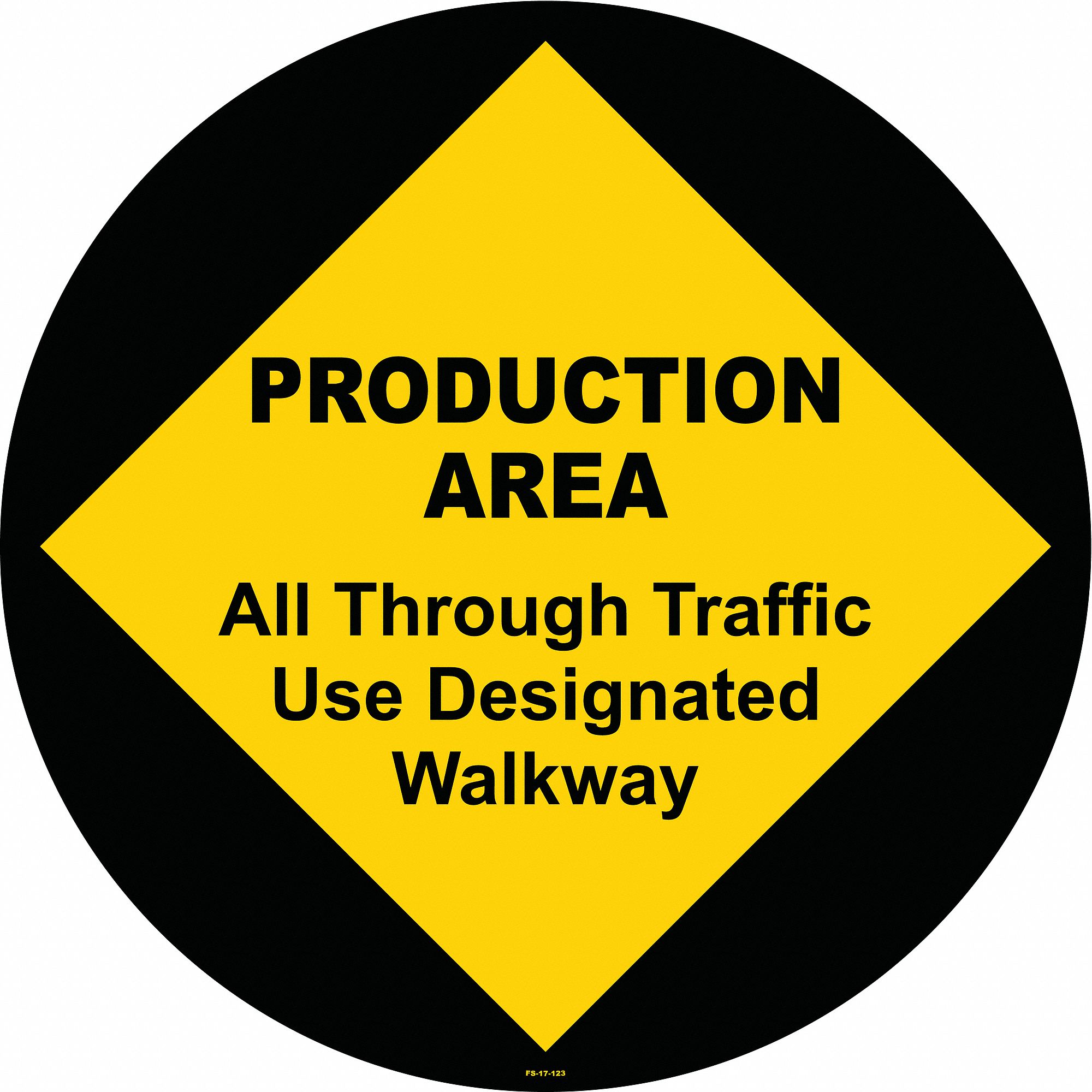 ANTI-SLIP FLOOR SIGN, VINYL, ADHESIVE MOUNT, 17 IN X 17 IN NOMINAL SIGN SIZE, 0.012 IN THICK, PRODUCTION AREA WALKWAY
