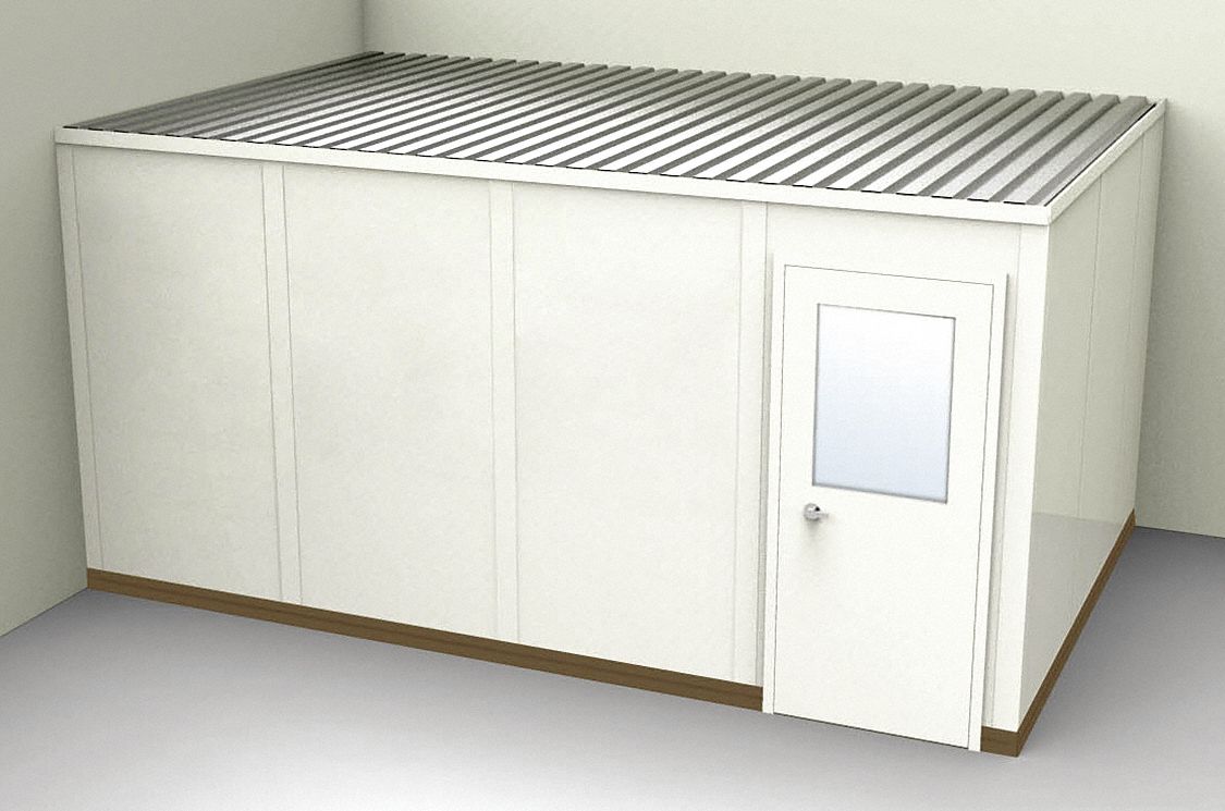 Modular In-Plant Office: 16 ft x 10 ft x 8 ft, 2 Walls, Steel-Covered Drywall, Beige