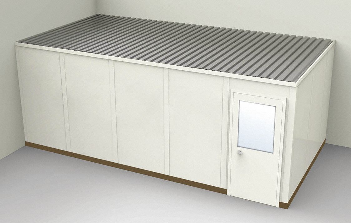 Modular In-Plant Office: 20 ft x 10 ft x 8 ft, 2 Walls, Steel-Covered Drywall, Beige