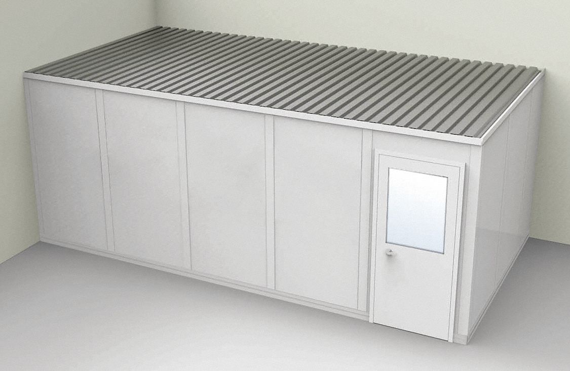 Modular In-Plant Office: 20 ft x 10 ft x 8 ft, 2 Walls, Vinyl-Covered Drywall, Gray