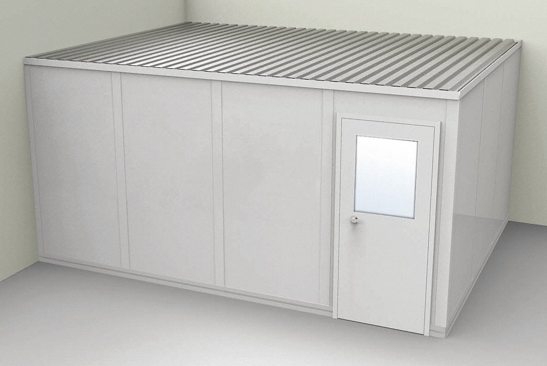 Modular In-Plant Office: 16 ft x 12 ft x 8 ft, 2 Walls, Steel-Covered Drywall, Gray