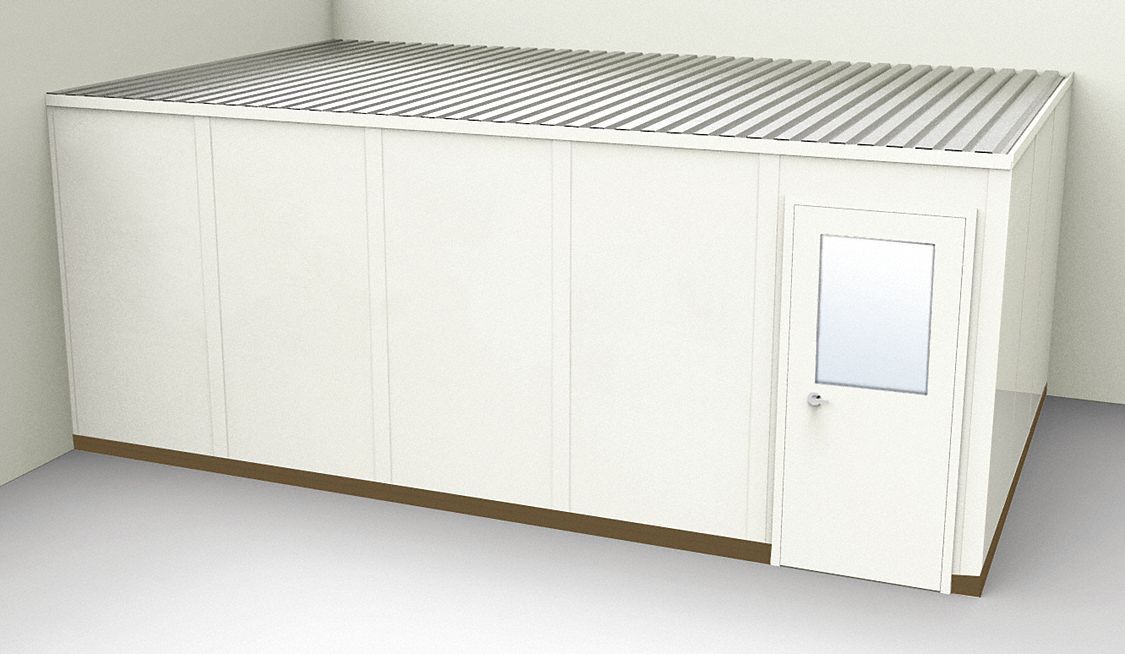 Modular In-Plant Office: 20 ft x 12 ft x 8 ft, 2 Walls, Steel-Covered Drywall, Beige