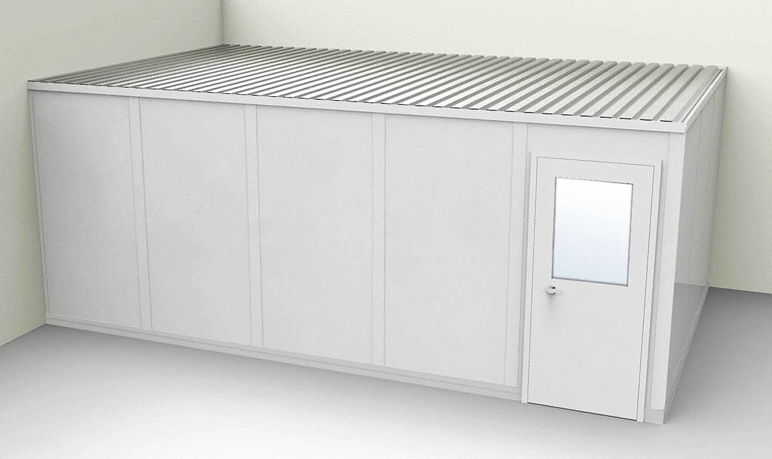 Modular In-Plant Office: 20 ft x 12 ft x 8 ft, 2 Walls, Vinyl-Covered Drywall, Gray