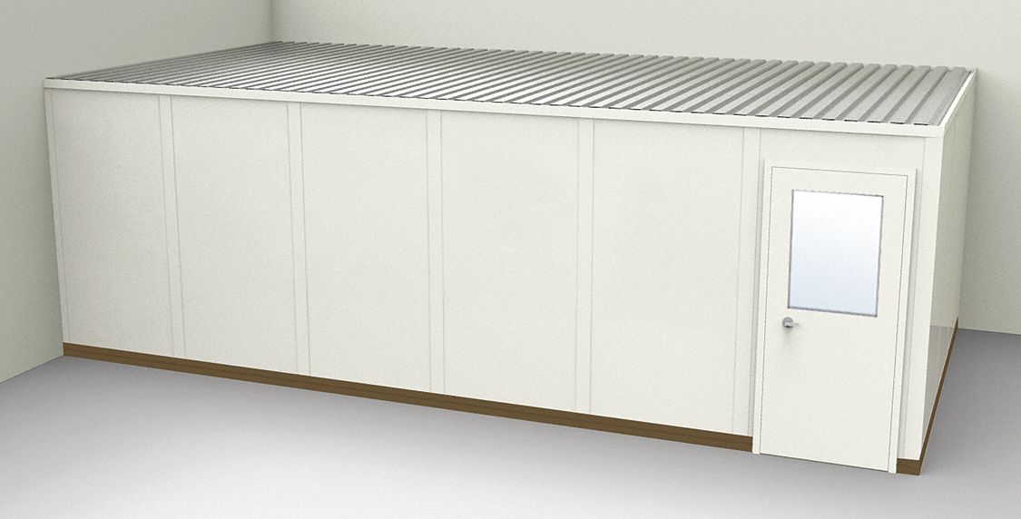 Modular In-Plant Office: 24 ft x 12 ft x 8 ft, 2 Walls, Steel-Covered Drywall, Beige