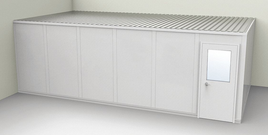 Modular In-Plant Office: 24 ft x 12 ft x 8 ft, 2 Walls, Vinyl-Covered Drywall, Gray