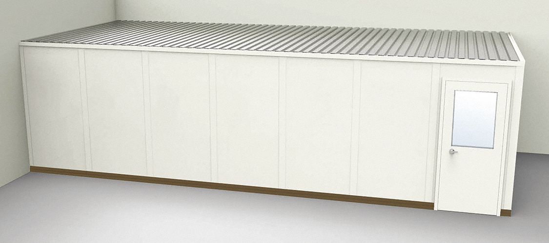 Modular In-Plant Office: 28 ft x 12 ft x 8 ft, 2 Walls, Steel-Covered Drywall, Beige