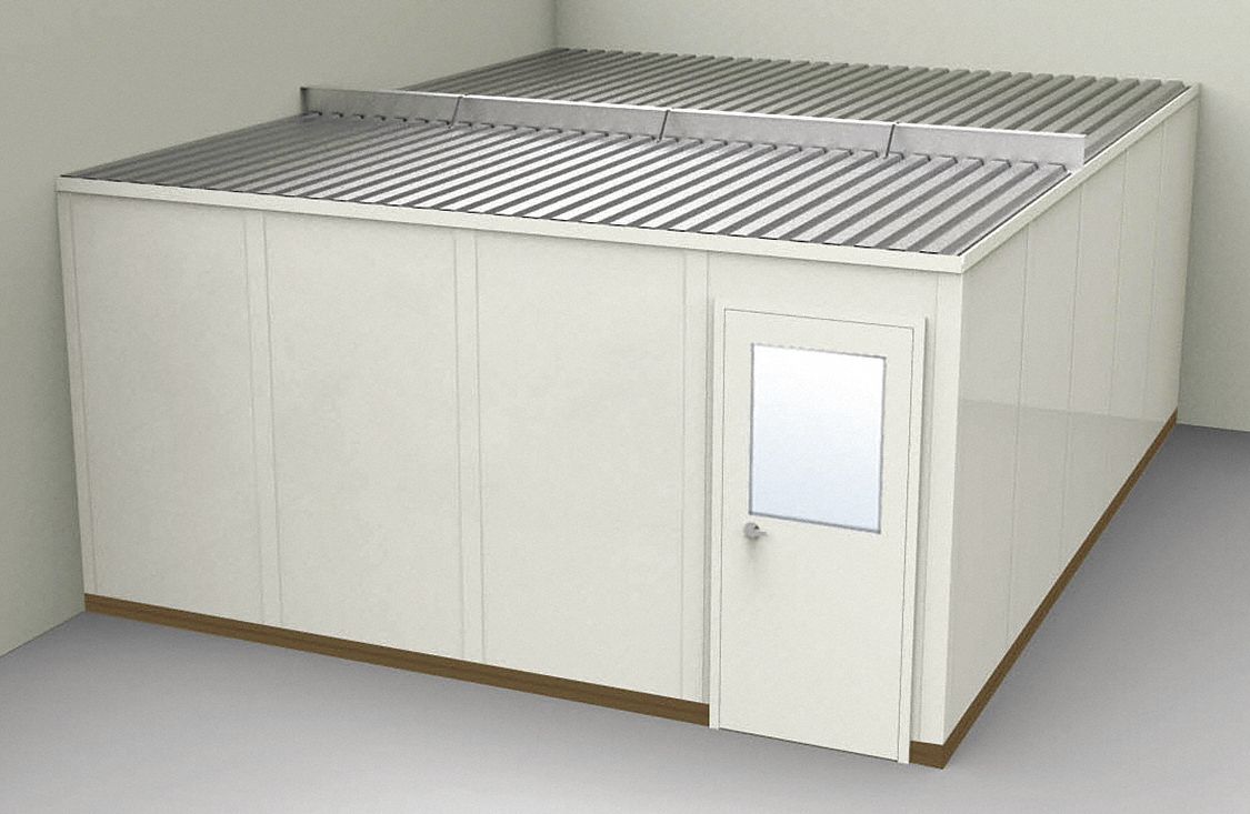 Modular In-Plant Office: 20 ft x 16 ft x 8 ft, 2 Walls, Steel-Covered Drywall, Beige