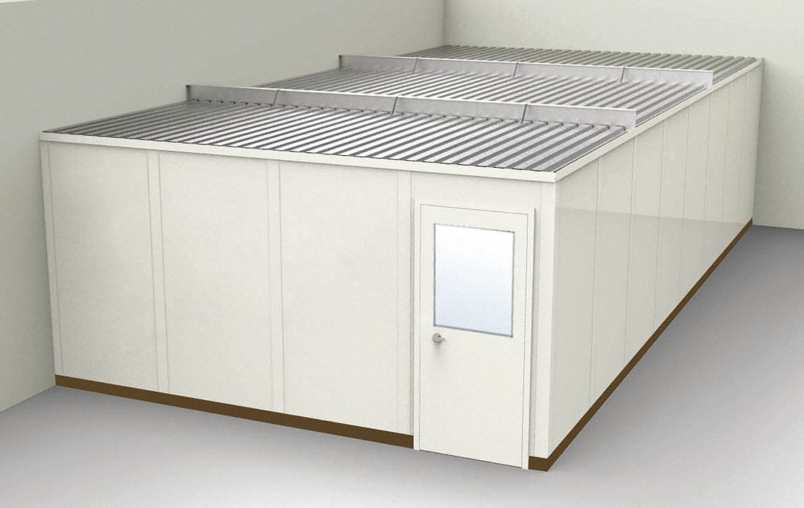 Modular In-Plant Office: 32 ft x 16 ft x 8 ft, 2 Walls, Steel-Covered Drywall, Beige