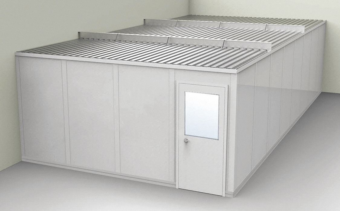 Modular In-Plant Office: 32 ft x 16 ft x 8 ft, 2 Walls, Vinyl-Covered Drywall, Gray