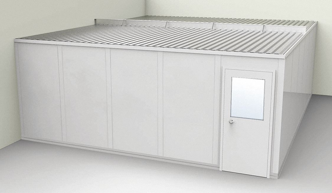 Modular In-Plant Office: 24 ft x 20 ft x 8 ft, 2 Walls, Vinyl-Covered Drywall, Gray