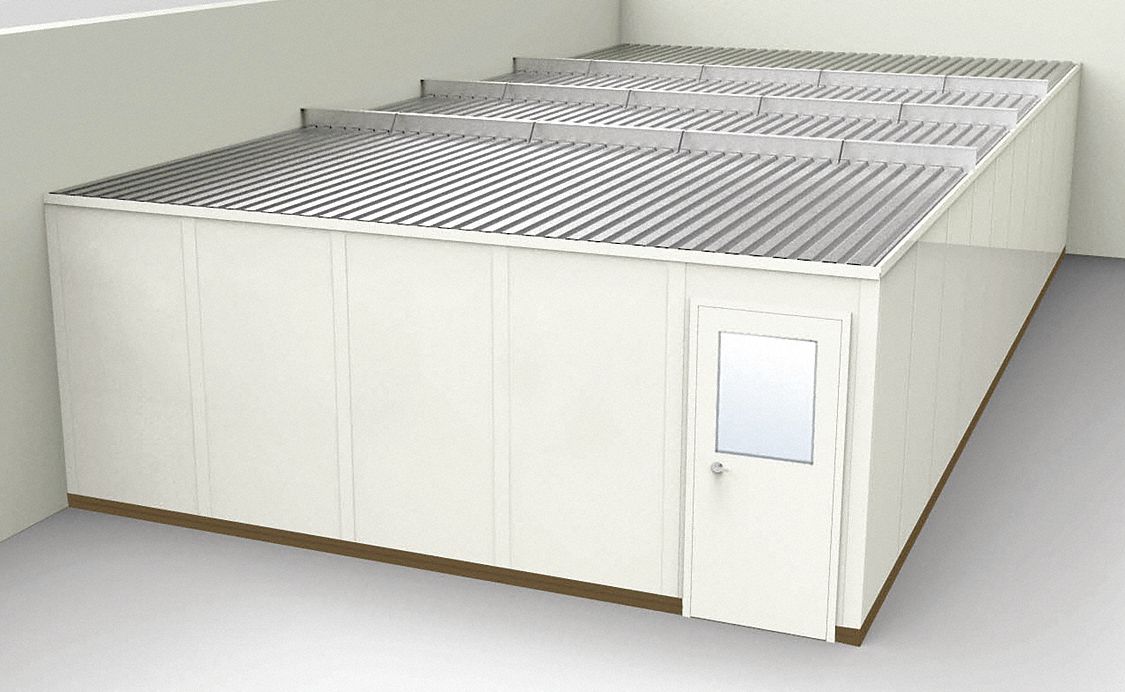 Modular In-Plant Office: 40 ft x 20 ft x 8 ft, 2 Walls, Steel-Covered Drywall, Beige