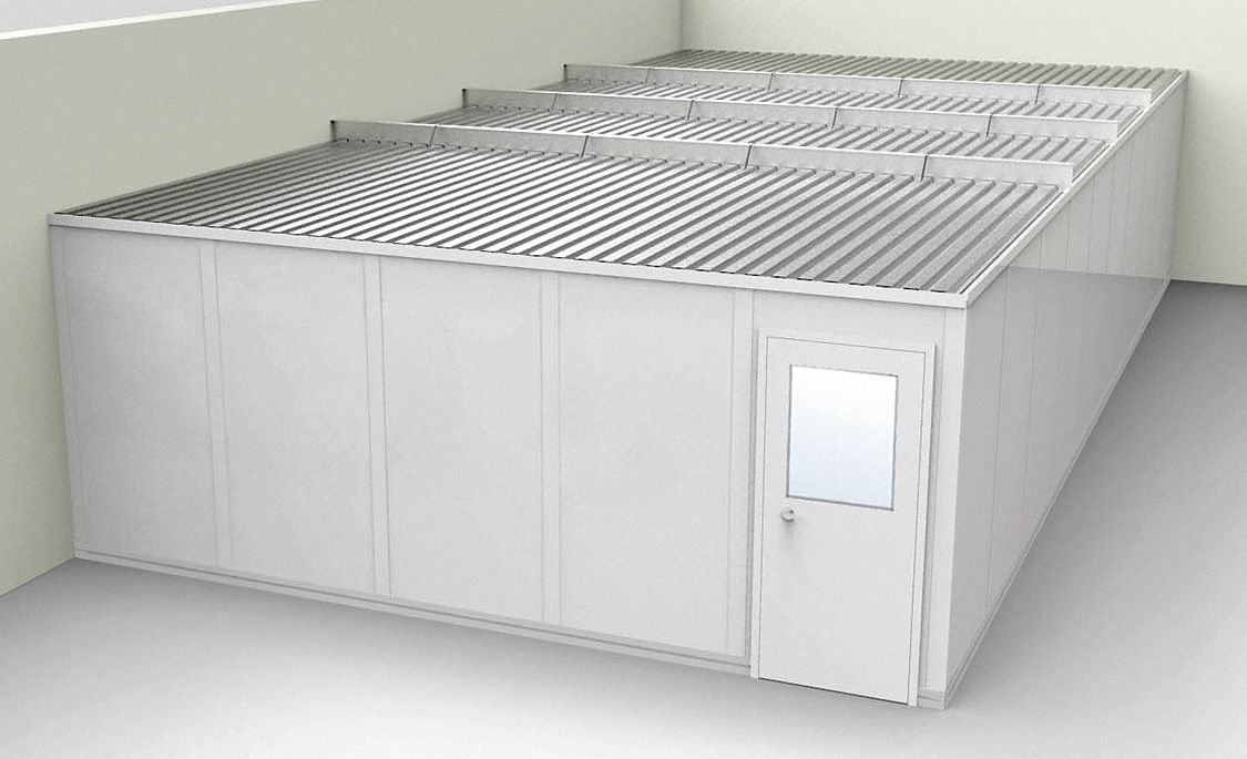 Modular In-Plant Office: 40 ft x 20 ft x 8 ft, 2 Walls, Vinyl-Covered Drywall, Gray