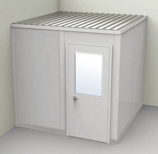 Modular In-Plant Office: 8 ft x 8 ft x 8 ft, 2 Walls, Steel-Covered Drywall, Gray, STC 31