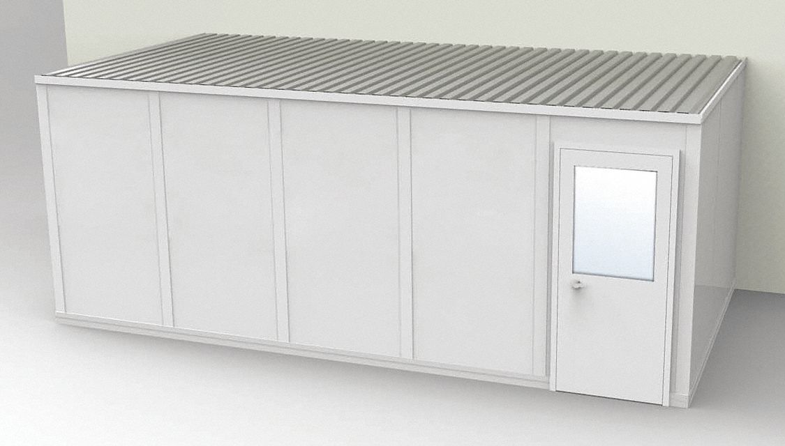 Modular In-Plant Office: 20 ft x 10 ft x 8 ft, 3 Walls, Vinyl-Covered Drywall, Gray