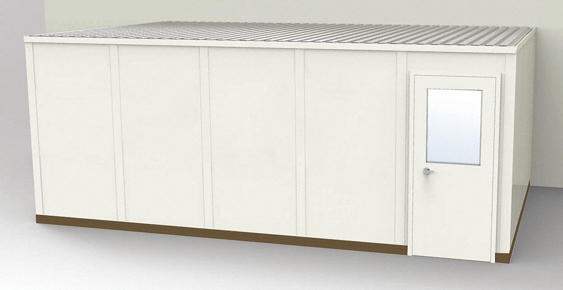 Modular In-Plant Office: 20 ft x 12 ft x 8 ft, 3 Walls, Steel-Covered Drywall, Beige