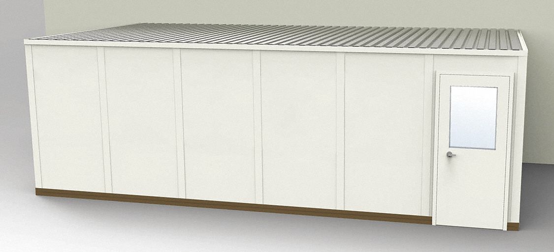 Modular In-Plant Office: 24 ft x 12 ft x 8 ft, 3 Walls, Steel-Covered Drywall, Beige
