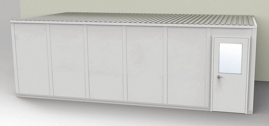 Modular In-Plant Office: 24 ft x 12 ft x 8 ft, 3 Walls, Vinyl-Covered Drywall, Gray