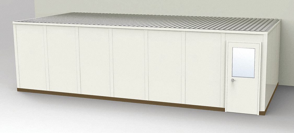 Modular In-Plant Office: 28 ft x 12 ft x 8 ft, 3 Walls, Steel-Covered Drywall, Beige