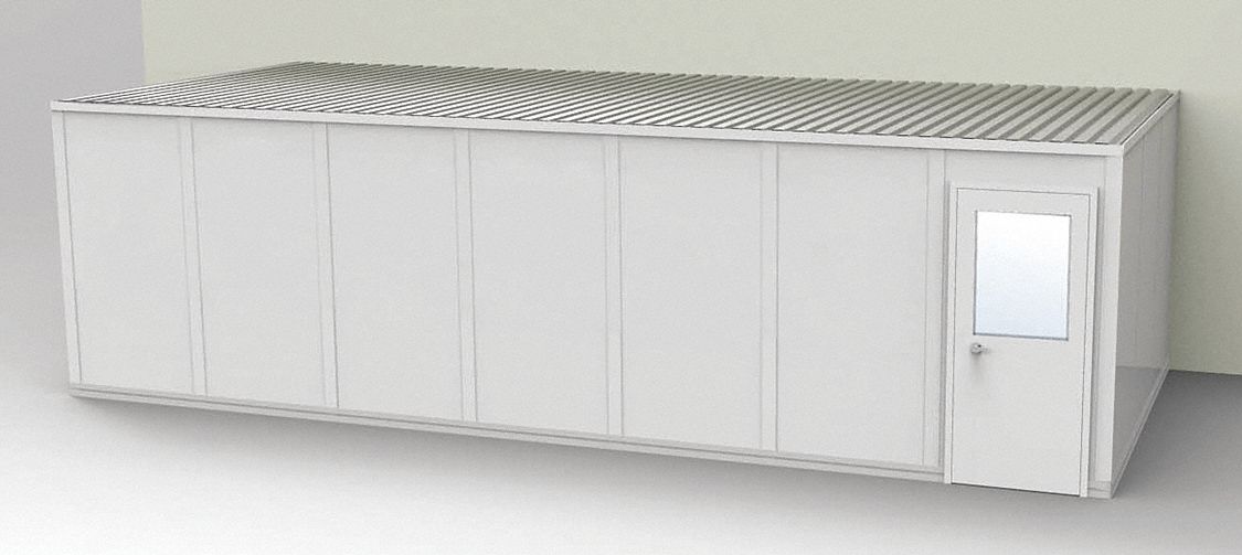 Modular In-Plant Office: 28 ft x 12 ft x 8 ft, 3 Walls, Vinyl-Covered Drywall, Gray