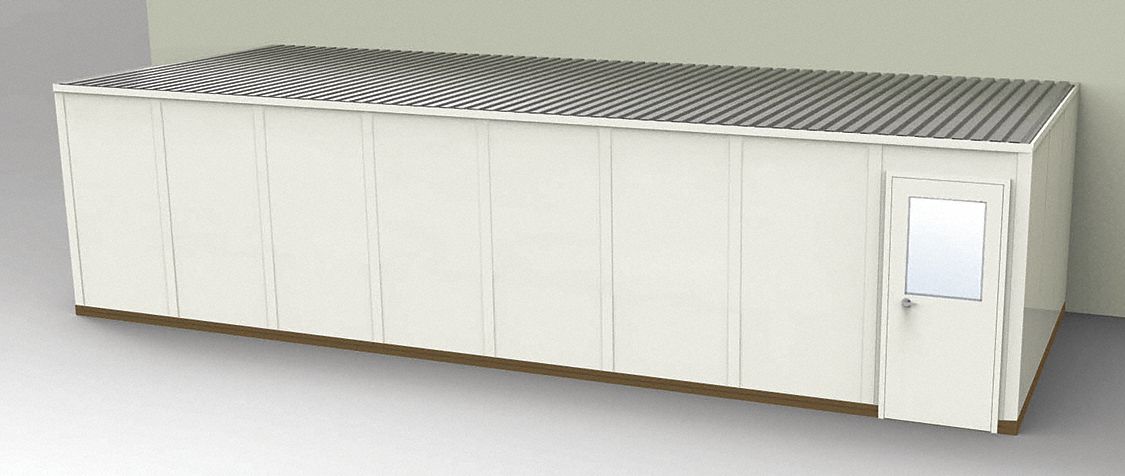 Modular In-Plant Office: 32 ft x 12 ft x 8 ft, 3 Walls, Steel-Covered Drywall, Beige