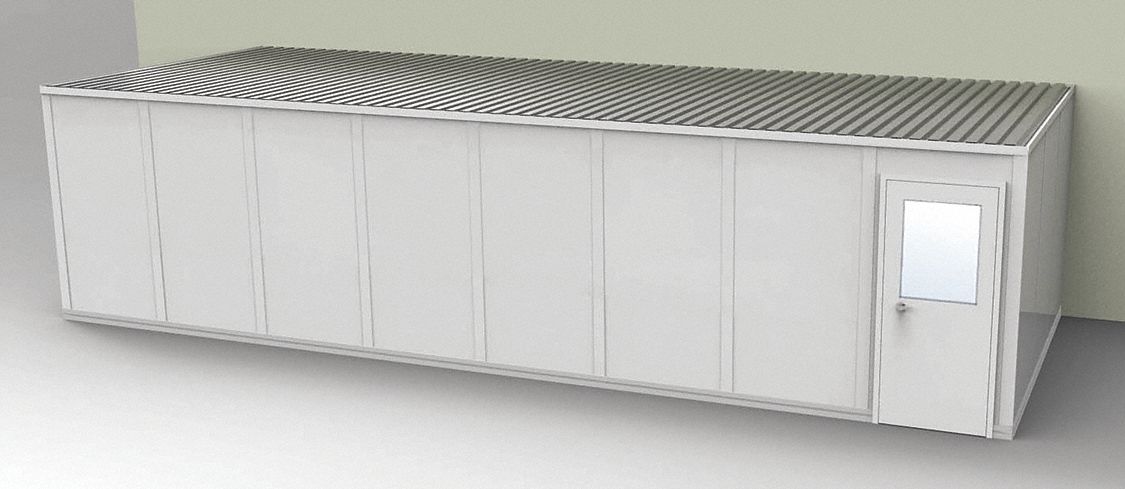 Modular In-Plant Office: 32 ft x 12 ft x 8 ft, 3 Walls, Vinyl-Covered Drywall, Gray