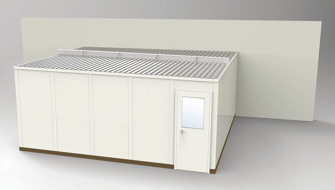 Modular In-Plant Office: 20 ft x 16 ft x 8 ft, 3 Walls, Steel-Covered Drywall, Beige