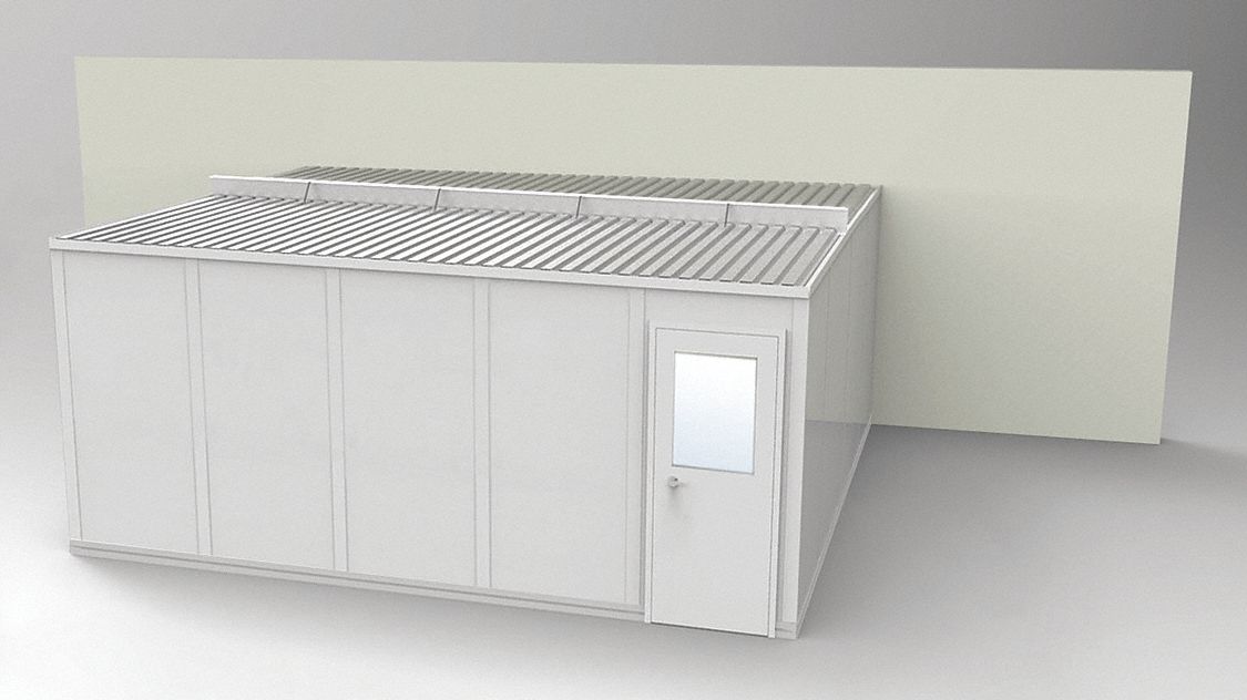 Modular In-Plant Office: 20 ft x 16 ft x 8 ft, 3 Walls, Vinyl-Covered Drywall, Gray