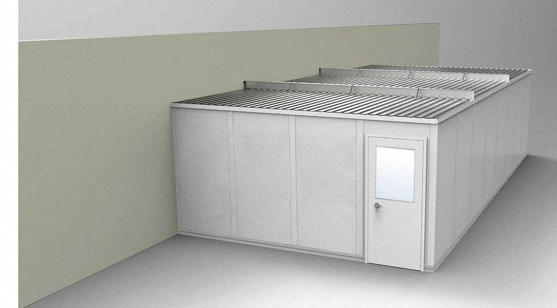 Modular In-Plant Office: 32 ft x 16 ft x 8 ft, 3 Walls, Vinyl-Covered Drywall, Gray