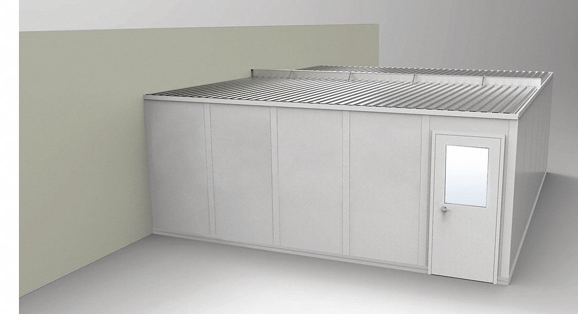 Modular In-Plant Office: 24 ft x 20 ft x 8 ft, 3 Walls, Vinyl-Covered Drywall, Gray