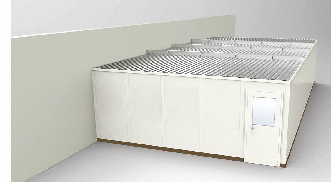 Modular In-Plant Office: 40 ft x 20 ft x 8 ft, 3 Walls, Steel-Covered Drywall, Beige