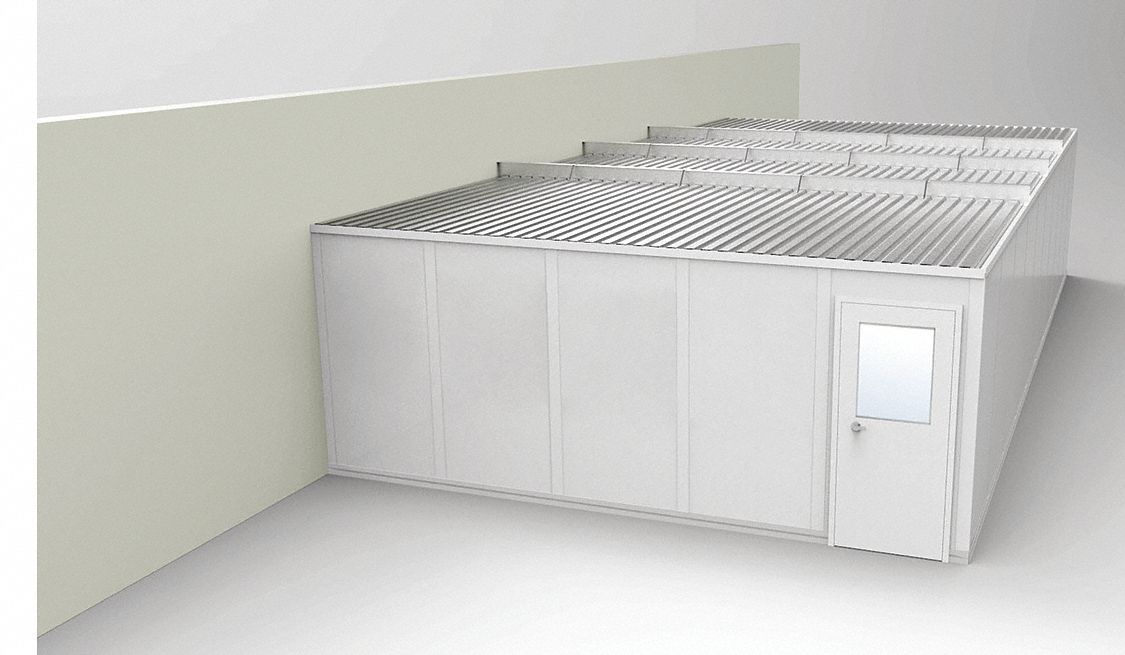 Modular In-Plant Office: 40 ft x 20 ft x 8 ft, 3 Walls, Vinyl-Covered Drywall, Gray