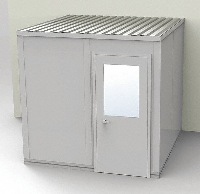 Modular In-Plant Office: 8 ft x 8 ft x 8 ft, 3 Walls, Steel-Covered Drywall, Gray, STC 31