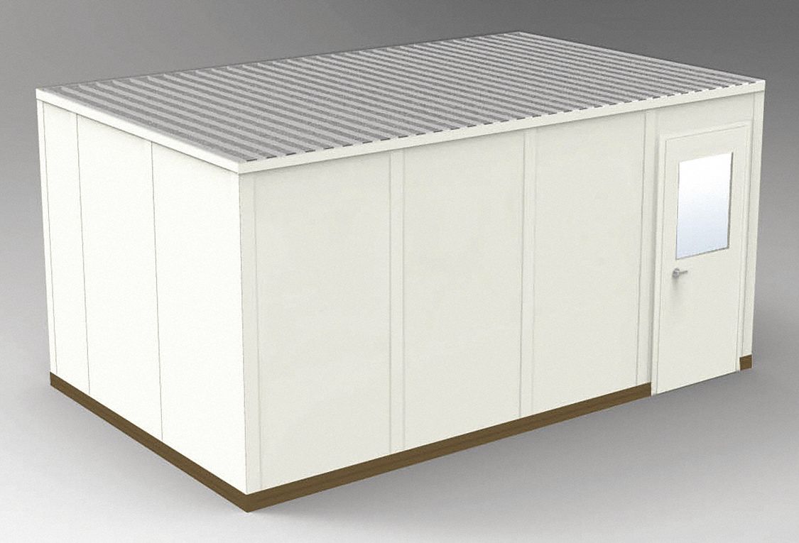 Modular In-Plant Office: 16 ft x 10 ft x 8 ft, 4 Walls, Steel-Covered Drywall, Beige