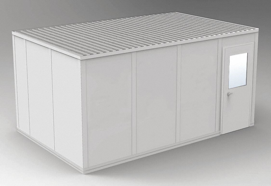 Modular In-Plant Office: 16 ft x 10 ft x 8 ft, 4 Walls, Vinyl-Covered Drywall, Gray